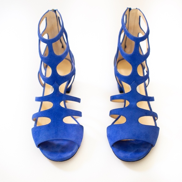 Jimmy Choo REN 35 Steel Blue Suede Sandals - Picture 2 of 6